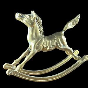 Vintage Solid Brass Rocking Horse Natural Patina 6 Inch by 7.5 Inch